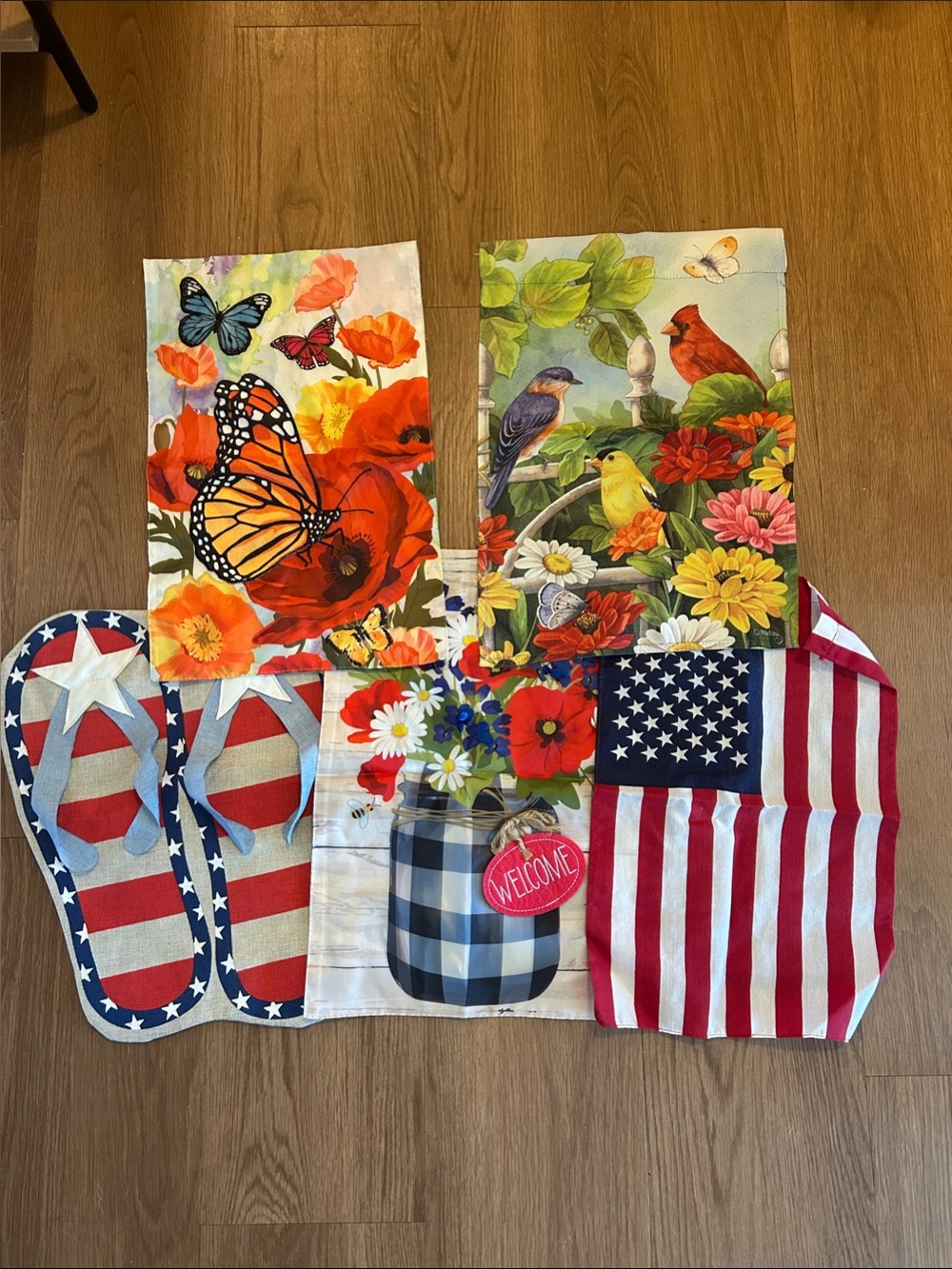 Assorted Floral & Patriotic Garden Flags - Bright Multicolor Set